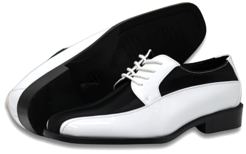 Image of BMY Men's Striped Satin Matching Patent Upper Oxfords Formal Dress Shoes