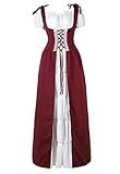 Josamogre mittelalter Kleid renaissance Damen mit Trompetenärmel Party Kostüm bodenlang Vintage Retro costume cosplay halloween Weinrot XL