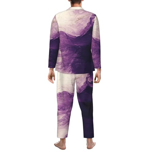 White And Purple Gradient Tie-Dye Mens Pajamas Set Button Down Sleepwear Set Long Sleeve Loungewear With Pockets2