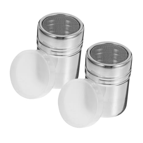 Unomor 2pcs Stainless Steel Powder Duster with Fine Mesh Lid for Sprinkling Cocoa Powdered Sugar and Chocolate Desserts and Beverages Shaker for Baking and Coffee Use