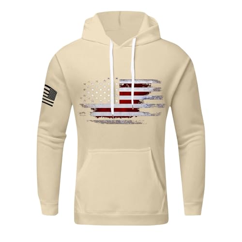 Usa Flag Print Hoodie Men Pullover Long Sleeve Drawstring Sweatshirts Casual Fashion Vintage Graphic Comfy Hoodies