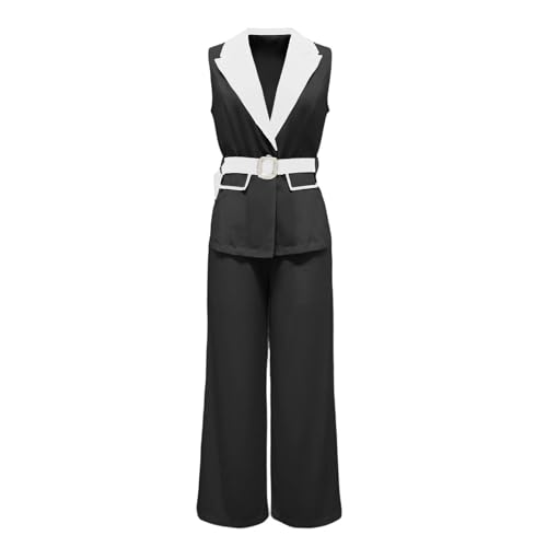 Traje de pantalón para mujer informal elegante chaleco blazer cuello V 6