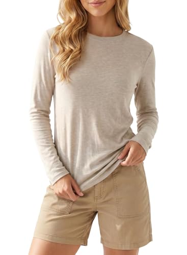 WWOMAY Merino Wool Shirt Women Lightweight Breathable Basic Tees Long Sleeve Sun Protection Shirts Oatmeal Large