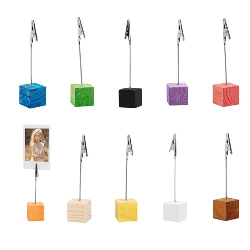 10 Stück Fotohalter mit Klammern,Postkartenhalter,Kartenständer,Fotoständer,Memo Clip Halter,Kartenhalter Holz,Zettelhalter,Fotoaufsteller,Tischkartenhalter,Aufsteller Tisch für Hausdekoration,Büro