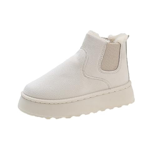 Generisch Stivali da neve da donna in cotone tinta unita confortevole suola spessa con isolamento morbido e tubo da donna scarpe con tacco nero, bianco, 37 EU