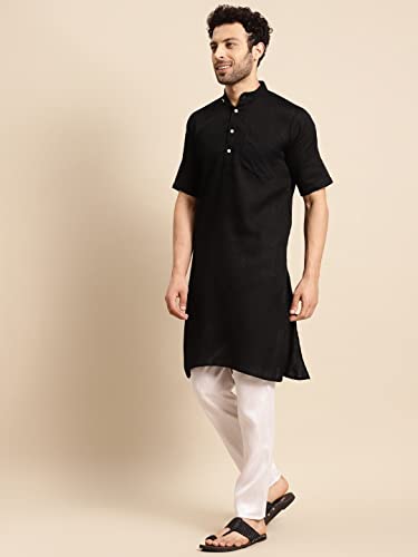 Image of Rajubhai Hargovindas Men's Pure Cotton Woven Design Half Sleeve Kurta