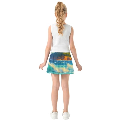 Purple Athletic Shorts Girls Skorts Tennis Skirts Kids Flowy Skort Vibrant Seascape Crashing Waves 4t4