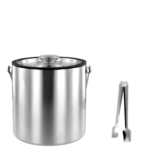 Cubitera con tapa y pinzas de acero inoxidable de 2,0 l para hielo de cóctel