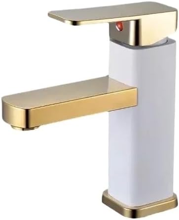 Gold & White Modern Bathroom Basin Faucet, Single-Lever Hot & Cold Mixer Tap with Stainless Steel Core(60CM 2PC)
