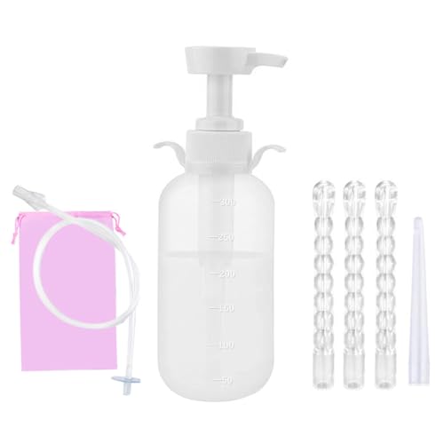 7PCS FONGKNOX 300ml Douche, Portable Sitz Bath Bottle Women's Cleansing System, Reusable Enema Douche Bulb Kit (with 4 Nozzles), Cleaning Device for Maintaining Hygiene