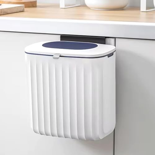 Image of Kuber Industries Plastic 8L Hanging Kitchen Trash Can With Lid | Wall Mounted Dustbin For Bathroom | Kitchen Cabinet Door Hanging Storage Bucket | Garbage Bin for Toilet