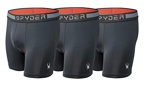 Spyder Mens Boxer Briefs Performance Sports Compression Shorts Athletic Mens Underwear - Mens Boxers Brief - 3 Pack for Men (Large, Black/Black/Black)