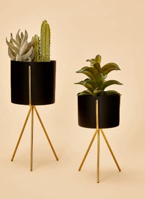 Image of Planter stand indoor rustproof durable stylish modern shelf living room sturdy stable decor decoration Pot Stand mid century - Small (Single small black)
