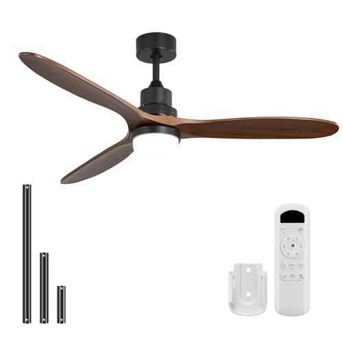 Image of Sofucor 60 Inch Wood Ceiling Fans with Lights and Remote, Indoor /Outdoor | Modern, 3 Blade, Quiet Reversible DC Motor, 3CCT Dimmable, 6 Speeds, Bedroom /Living Room /Farmhouse /Patio /Kitchen, Brown