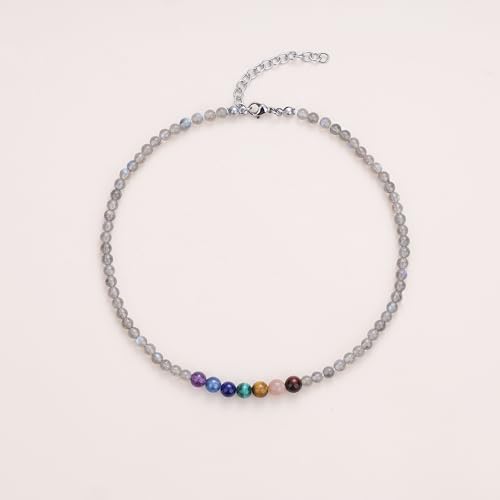 Collier Chakra ras du cou femme avec perles de lithothérapie ajustable - 5
