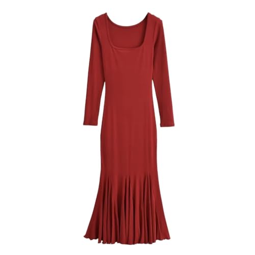 Fishtail Kleid Frauen' s Stil Slim Fit Square Neck Herbst Hohe Taille Eingewickelt Hüfte Lange Kleid Home Kleidung Casual