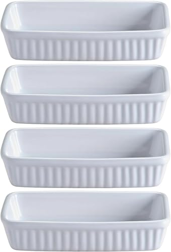 Q-Sharp Set of 4 Ceramic 330 ml White Rectangular Individual Baking Serving Pie Gratin Dishes with Handles