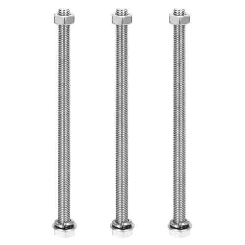 sourcing map M8 x 160mm 304 Stainless Steel Hex Head Screws Bolts, Nuts, Flat & Lock Washers Assortment Kit, Fully Threaded, Bright Finish for Home, Electronic, Machine, 3 Sets