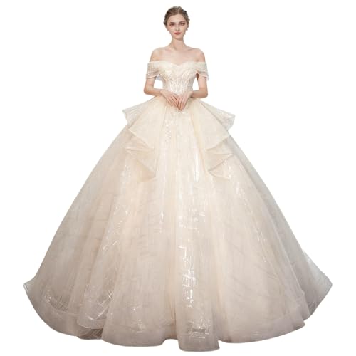 Funkelndes Schulterfreies Brautkleid for Gartenhochzeiten Und Hochzeitsfeiern Im Freien(S)
