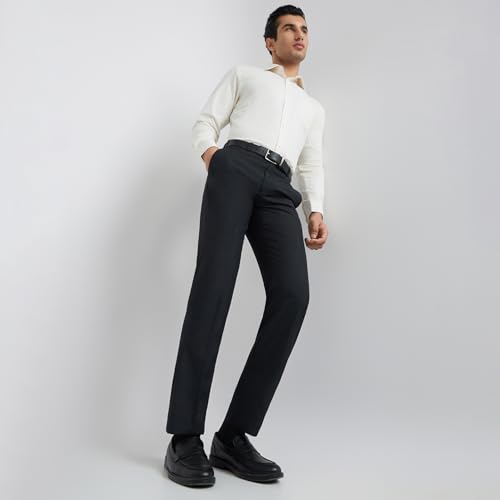 Image of Park Avenue Men Regular Fit Checks Pattern Poly Viscose Blend Flat Front Formal Trouser