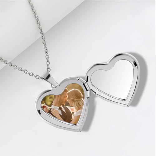 Personalised Locket Necklace with Picture Inside - Custom Photo Heart Locket Necklace with Engraved Text, Personalised Jewellery Gifts for Women and Girls (Silver) - Image 6