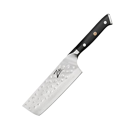 Zelite Infinity Nakiri Chef Knife 6 Inch - Alpha-Royal Series - Japanese AUS-10 Super Steel 67-Layer Damascus - Razor Sharp, Hammered Tsuchime Finish