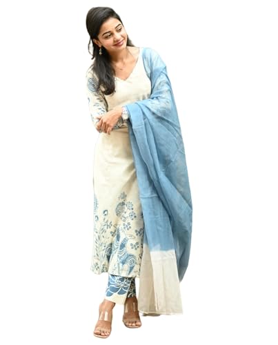 ANNI DESIGNER Women’s Rayon Viscose Straight Printed Kurta with Pant and Dupatta | Elegant Floral Print Kurti Set | Soft Breathable Fabric | Stylish Ethnic Outfit for Office, Festive & Casual Occasion