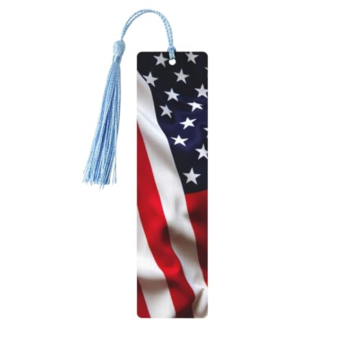 アメリカ国旗プリント タッセル付き木製ブックマーク 5個 読書ページマーカー ブックマーク 男性女性へのギフトに
