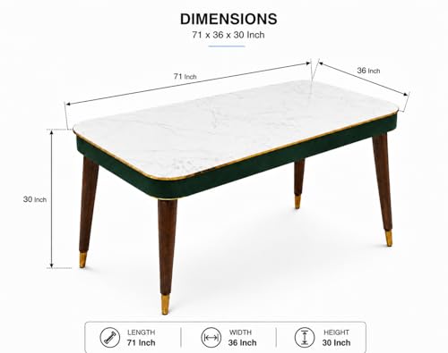 Image of WOODEN SPACE 6-Seater Wooden Dining Table Set | Nano Composite Marble Top | Solid Wood Base | Modern Dining Room Furniture with 6 Chairs (Dark Green Frontline)
