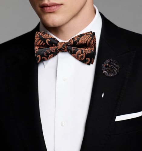 Image of Dubulle Mens Paisley Striped Bowtie Set Pre-tied Bowtie for Men and Pocket Square Set Wedding Business