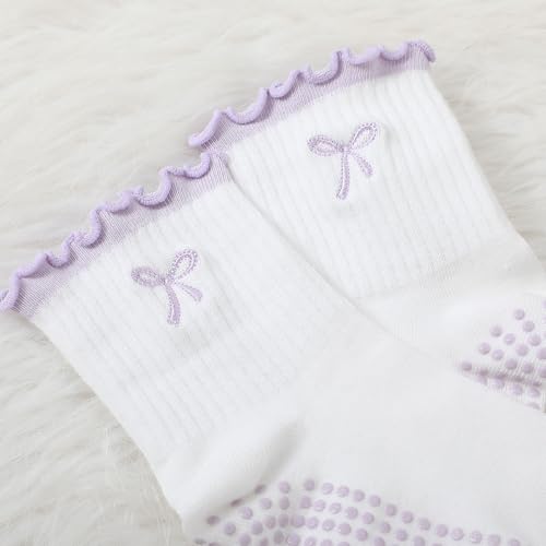Image of Jeyiour Summer Cute Pilates Socks Women Bow Nonslip Ruffle Yoga Socks with Grip Barre Pilates Gift for Work Dance Fitness