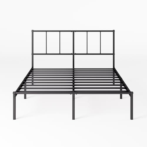 Image of Zinus Justin Bed 135 x 190 cm - Metal Bed with Headboard - Height 30 cm - Bed with Metal Slatted Base - Easy Assembly - Storage Space Under the Bed - Modern Design - Black