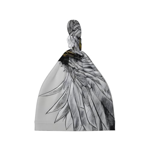 Newborn Baby Hat, Sketching an Eagle Print Soft Top Knot Beanie Cap, Cute Baby Headwear for 0-6 Months Black