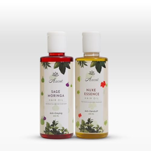 Image of AUDORA Nuxe Essence and Sage Moringa Hair Oil Combo-2 | Ultimate Hair Care Combo for Dandruff, Split Ends & Lice Removal | Nourishing & Strengthening Formula | 400ml