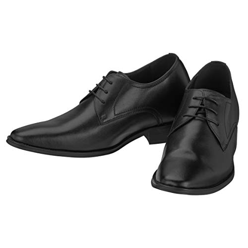 CALTO Men's Invisible Height Increasing Elevator Shoes - Black Premium Leather Lace-up Formal Derby Oxfords - 2.8 Inches Taller - Y5011 - Size 11 D(M) US4