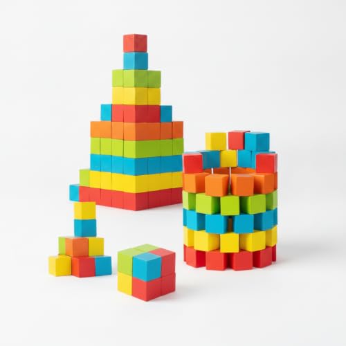 JWQFBC Bloques y Cubos de Madera para Niños: Juego Educativo de Construcción con Formas Geométricas para Matemáticas
