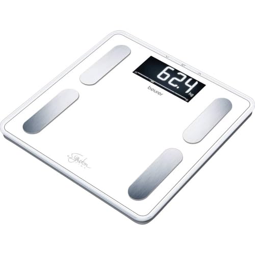 Beurer Báscula de diagnóstico Signature Line BF 400 blanca, análisis corporal preciso para hasta 10 personas, con pantalla LCD inversa extra grande, capacidad de carga de hasta 200 kg