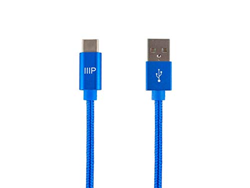 Monoprice USB 2.0 Type-C to Type-A Charge and Sync Cable - Nylon-Braided, 10 Feet, Blue - Palette Series