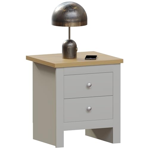 Vida Designs Arlington - Table de Chevet à 2 tiroirs - Table de Rangement pour Chambre à Coucher (Gris)