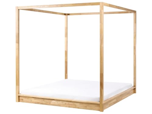 Beliani Lit à Baldaquin Minimaliste en Bois 180 x 200 cm Meuble de Chambre Marron Clair Herliere