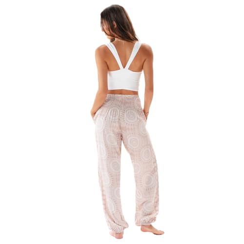 Image of Lotus and Luna Women's Harem Pants Thai Pants for Beach & Lounge High Waisted Flowy Boho Pants Genie Pants Yoga Pants