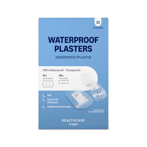 Healthcare By Amazon Waterproof Plasters (Transparent 'Second Skin' High Protection), 35 Count (20pc 7 x 2cm, 15pc 5 x 7.5cm) (Anteriormente una marca Amazon Basic Care, el mismo producto)
