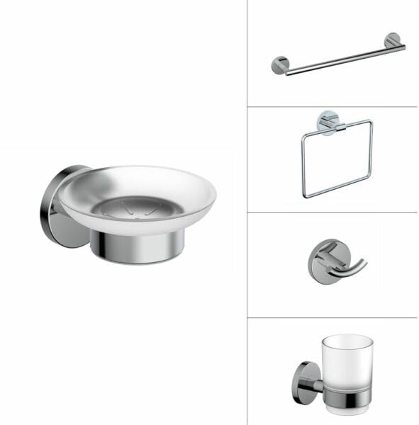 Viking All-in-One Bath Accessories Set of 5 - Polished CP Finish for Multifunctional Bathroom Upgrade (soap Dish,Towel Ring(Square),Tumbler Holder,Robe Hook,Towel Rail)