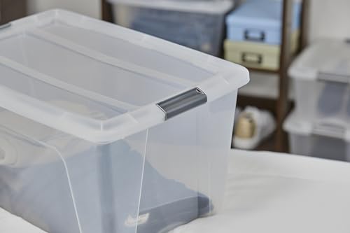 Iris Ohyama Aufbewahrungsboxen mit Deckel, 45L, 4er-Set, Silber, Sicherer Verschluss, Stapelbar, Griffe, Schlafzimmer, Schrank, Büro, Organisation, BPA-freies Plastik, Ordnungsboxen, NTB-45