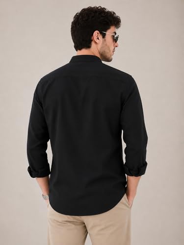 Image of Veirdo Men's Stylish Solid Casual Shirt | Chinese Collar Pure Cotton | Available in Black, Brown, Rust, Olive, White & Navy | Sizes S to XXL