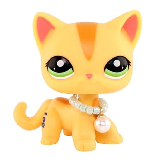 Mini Pet Shop Jouets pour animaux de compagnie - Chat Collie Teckel Cocker Spaniel Dogue Allemand - Avec accessoires mignons - Petit jouet à collectionner - Chat jaune et vert