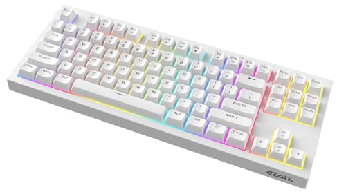Image of AZOTH Onyx White 87 Keys Gaming Membrane Keyboard, RGB Backlit with 9 Modes, Type C Wired, 26-Key Anti-Ghosting, ABS+PC Keycaps, Compact Layout, Braided Cable, USB for PC Laptop Desktop