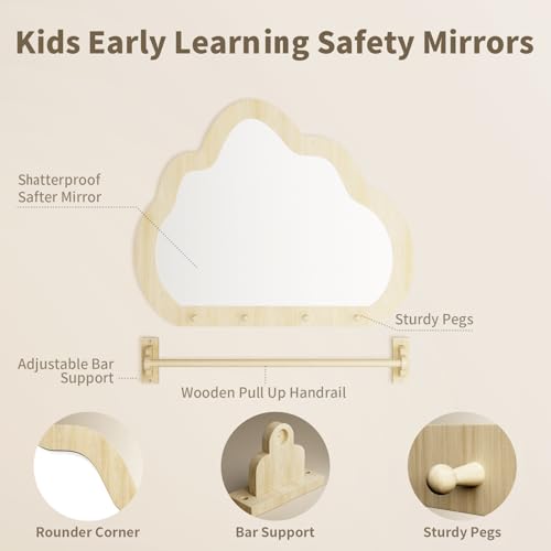 image for BZBRLZ Montessori Mirror with Bar, Baby Pull to Stand Toys, Easy Assem