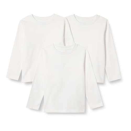 Amazon Essentials Unisex Baby Langärmlige T-Shirts Aus 100 % Baumwolle Mit Lockerer Passform, 3er-Pack, Weiß, 6-9 Monate