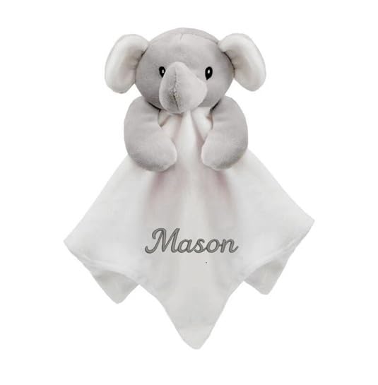 Personalised Newborn Baby Boys Girls Toy Comforter Blankets Elephant, Bunny, Giraffe, Zebra Teddy Embroidered Name | Gift Toy Comforter (White Mink Elephant)